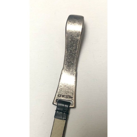 Chicos Black Leather Hip Belt Adjustable Pewter Boho Horseshoe Buckle M/L 31-44” - Picture 8 of 16